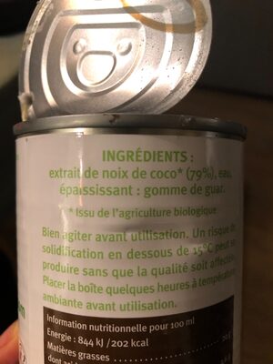 Creme de coco ingredients label