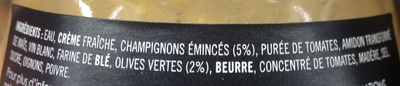 Sauce financière aux champignons et olives vertes ingredients label