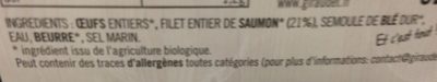 4 quenelles fraîches au filet entier de saumon bio ingredients label