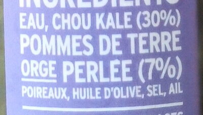 Soupe Chou Kale Orge perlé ingredients label