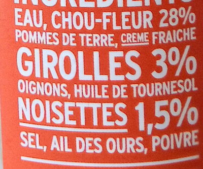 Soupe chou-fleur girolles noisettes ingredients label
