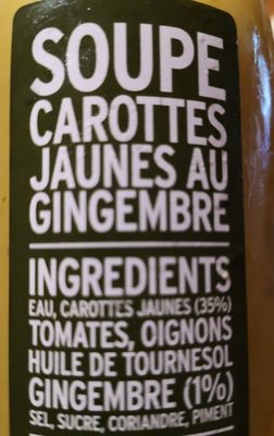 Soupe carotte jaunes au gingembre ingredients label