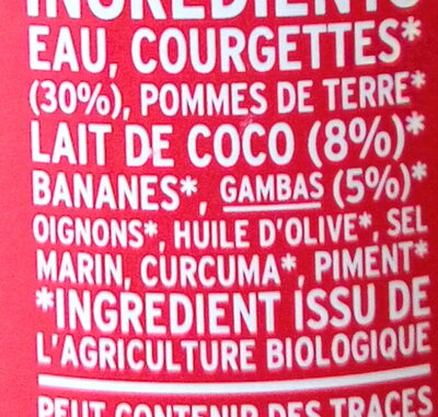 Soupe Escale à Bali ingredients label