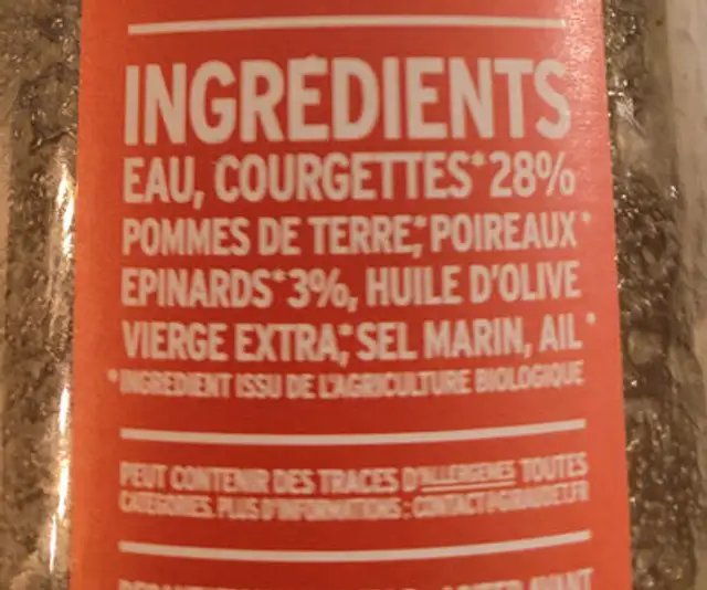 Soupe bio Mon panier du marché ingredients label