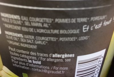 Soupe fraîche légumes potager bio ingredients label