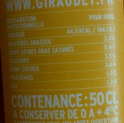 Gaspacho andalou nutrition facts table
