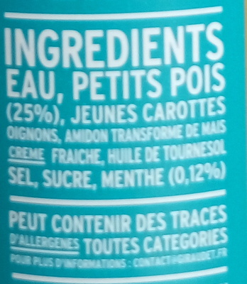 Soupe petits pois menthe ingredients label