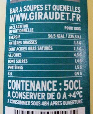 Soupe chou fleur safran nutrition facts table