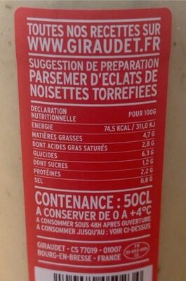Soupe Pomme de terre gruyere suisse aop nutrition facts table