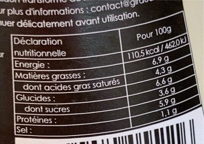 Sauce 3 fromage aop nutrition facts table