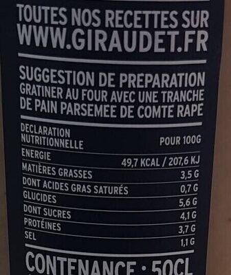 Soupe à l'oignon nutrition facts table