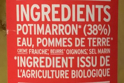 Soupe potimarron ingredients label
