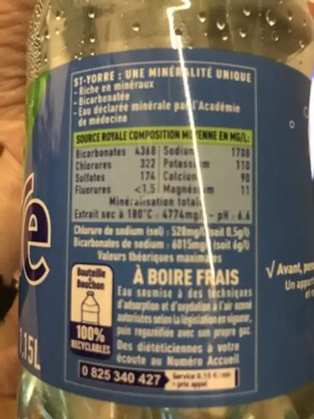 ST YORRE Eau Minérale Naturelle Naturellement Gazeuse 6 x 0.50L nutrition facts table