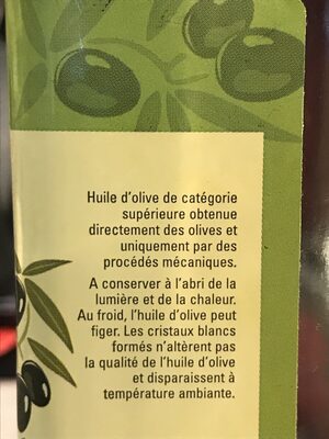 Huile d'olive vierge extra ingredients label
