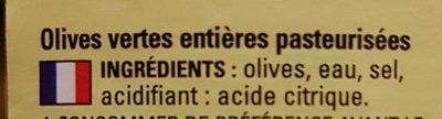 OLIVES VERTES Entières ingredients label