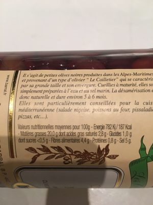 OLIVES DE NICE AOP ingredients label