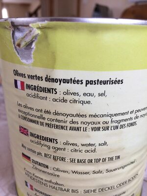 Olives vertes denoyautees ingredients label