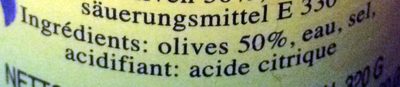 olives vertes dénoyautées ingredients label