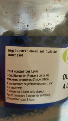 Olives noires à la grecque ingredients label