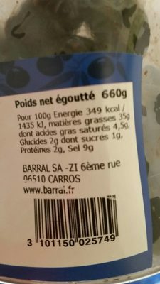 Olives noires à la grecque nutrition facts table