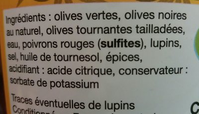 Cocktail d'olives lapins et poivrons ingredients label