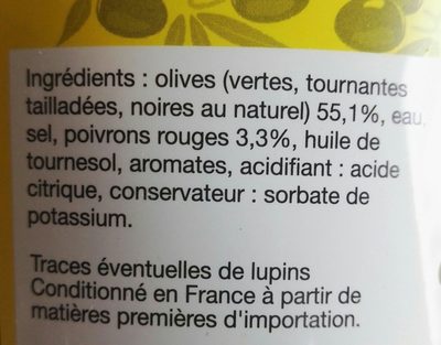 Cocktail d'olives méditerranée ingredients label