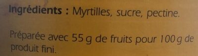 Confiture de myrtille ingredients label