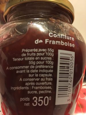 Confiture de framboise ingredients label
