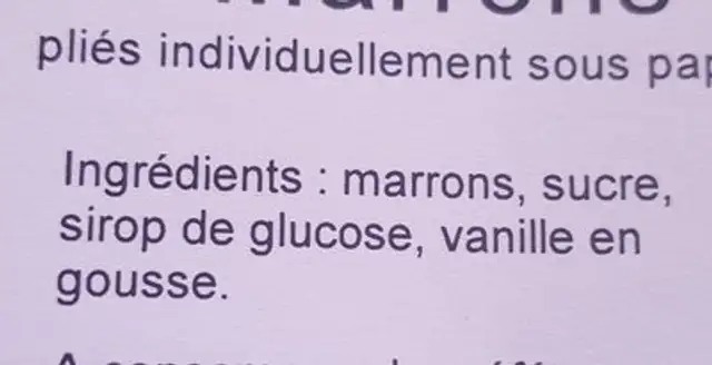 Marrons glacés ingredients label
