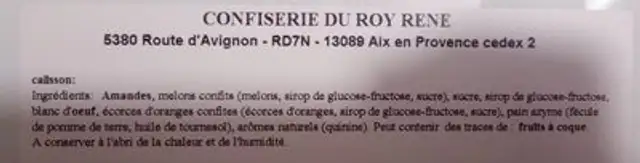 Calissons d'Aix ingredients label