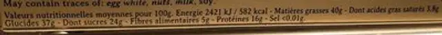 Nougat noir nutrition facts table