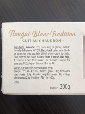 Nougat blanc ingredients label