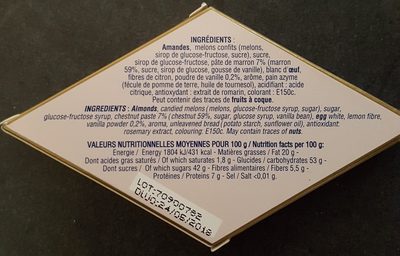 CALISSONS du Roy René ingredients label