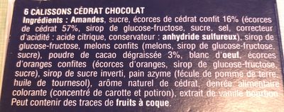 Callisons cédrat et chocolat ingredients label