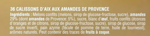 Calissons ingredients label
