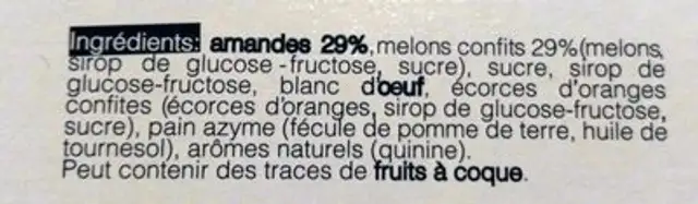 Calissons d'Aix ingredients label