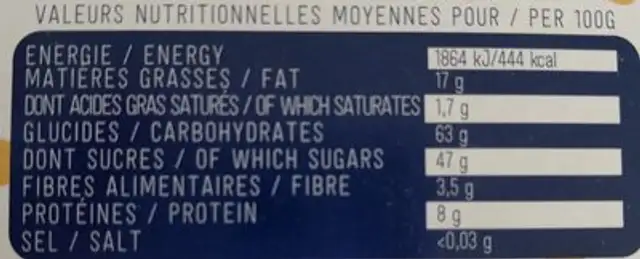 Calissons d'Aix du Roy René nutrition facts table
