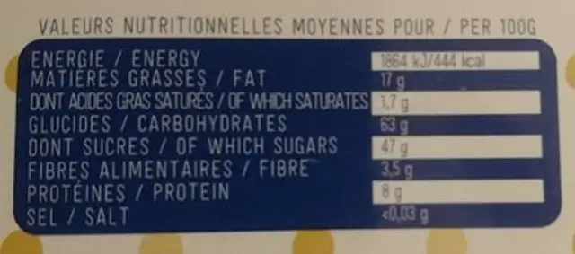 Calissons d'aix nutrition facts table