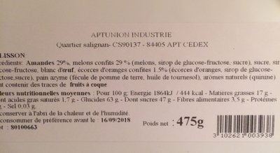 Calissons d'Aix ingredients label
