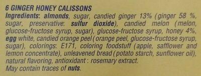 Calissons ginger honey ingredients label