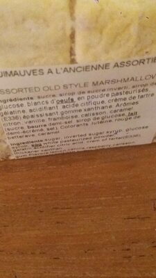 Guimauve  à l'ancienne ingredients label