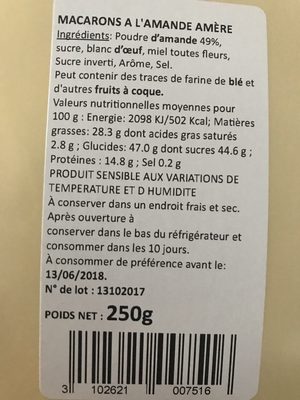 Macaron aux amandes ingredients label