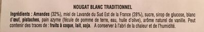 Nougat blanc traditionnel ingredients label