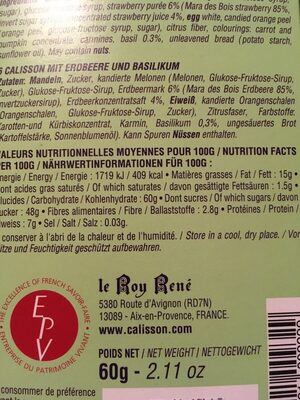 Calissons fraise et basilic ingredients label