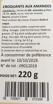 Croquants aux amandes ingredients label