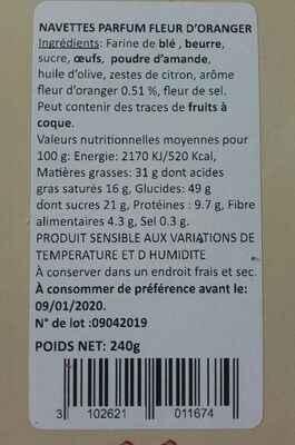 Navettes Le Roy René ingredients label