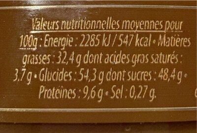 Suprême noisette et feuillantine nutrition facts table