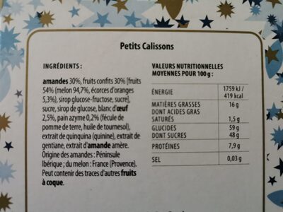 Petits calissons ingredients label