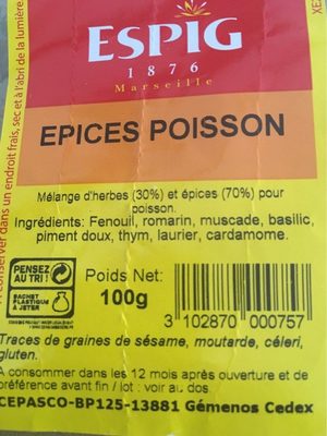 Aromates Pour Poisson 100 GR ingredients label