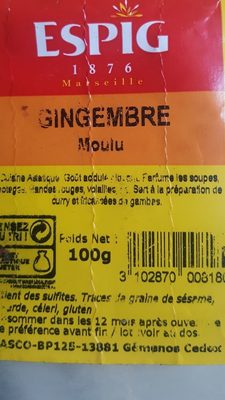 Gingembre Moulu ingredients label